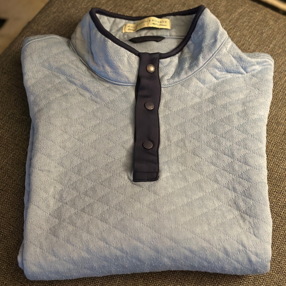 Blue Quilted Pullover with Button Collar